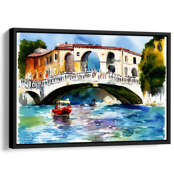 Aquatic Archways: Venetian Rialto Bridge Watercolor Canvas Art Print