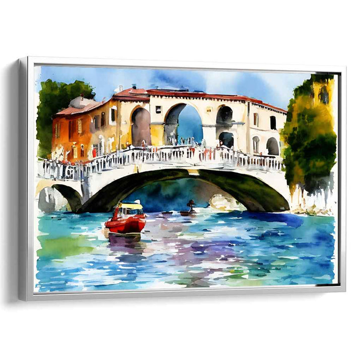 Aquatic Archways: Venetian Rialto Bridge Watercolor Canvas Art Print
