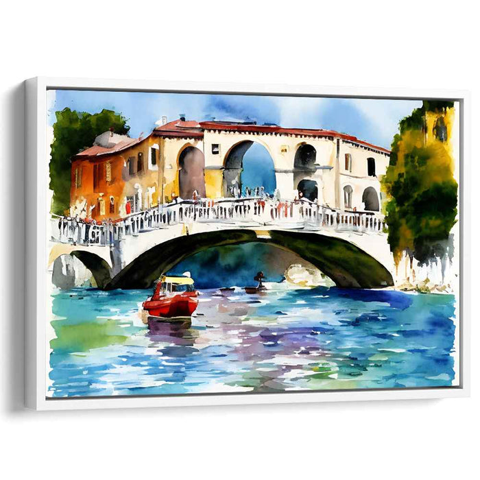 Aquatic Archways: Venetian Rialto Bridge Watercolor Canvas Art Print