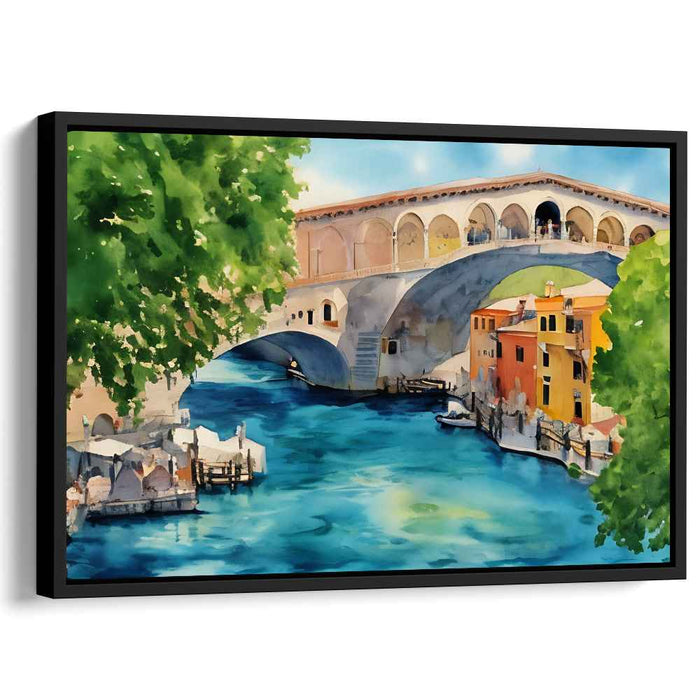 Venetian Elegance Captured: Watercolor Impression of Rialto Bridge on Canvas