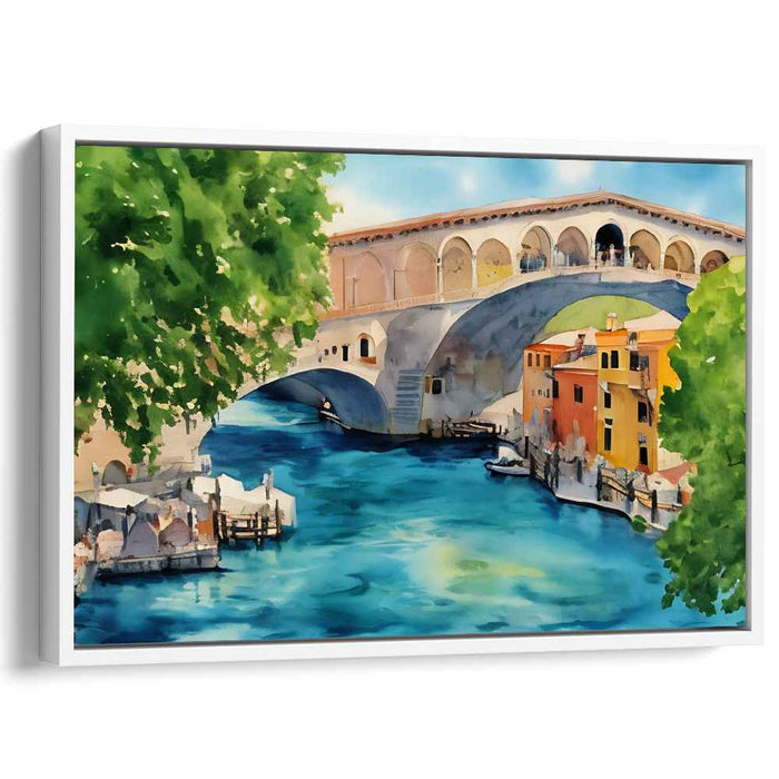 Venetian Elegance Captured: Watercolor Impression of Rialto Bridge on Canvas
