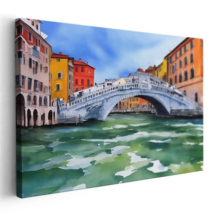 Venetian Dreamscape: Watercolor Rialto Bridge Canvas Art