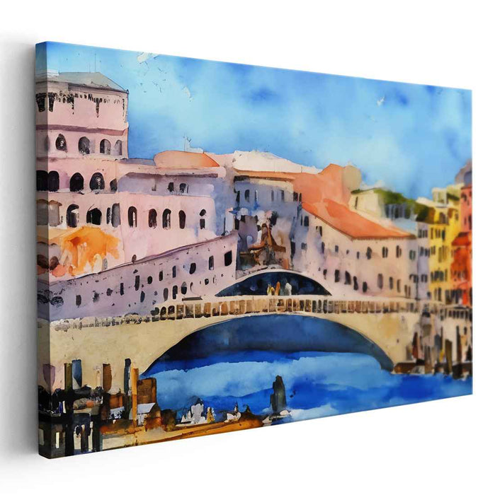 Venice Veil: Watercolor Rialto Bridge Canvas Art Print