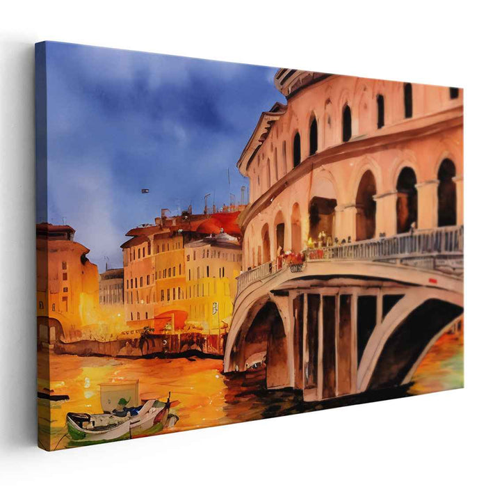 Venetian Twilight: Watercolor Evening at the Rialto Bridge