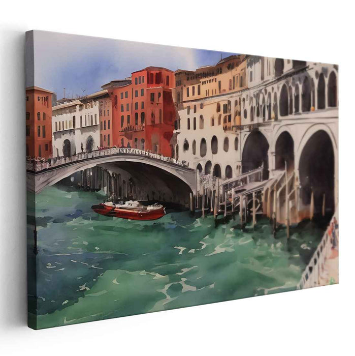 Canal Mirage Essence: Watercolor Impression of Rialto Bridge and Grand Canal