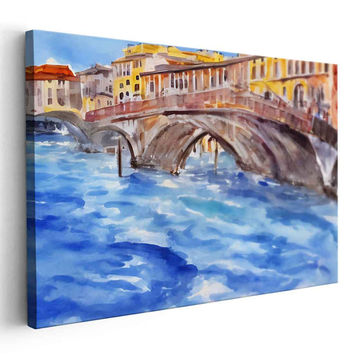 Aquarelle Passage: Impressionistic Watercolor Bridge and River Canvas Art