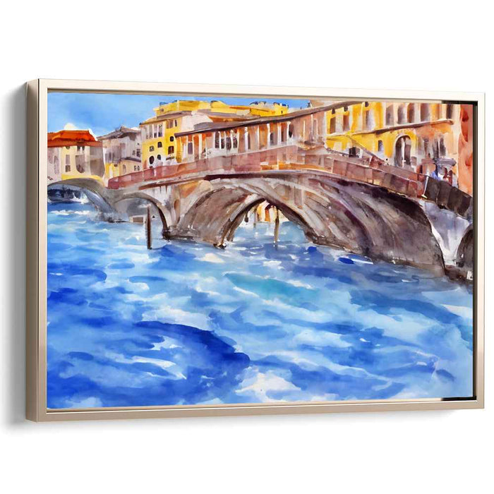 Aquarelle Passage: Impressionistic Watercolor Bridge and River Canvas Art