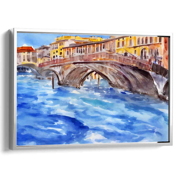 Aquarelle Passage: Impressionistic Watercolor Bridge and River Canvas Art