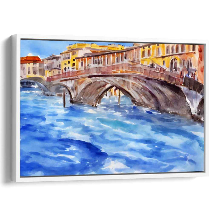 Aquarelle Passage: Impressionistic Watercolor Bridge and River Canvas Art