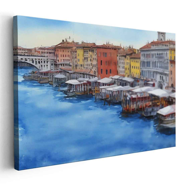 Chromatic Harbor Impressions: Colorful Waterfront Canvas Art Print