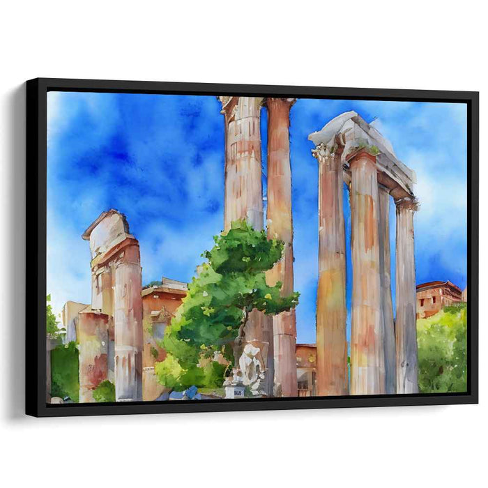 Faded Empire Echoes: Watercolor Roman Ruins Canvas Art Print