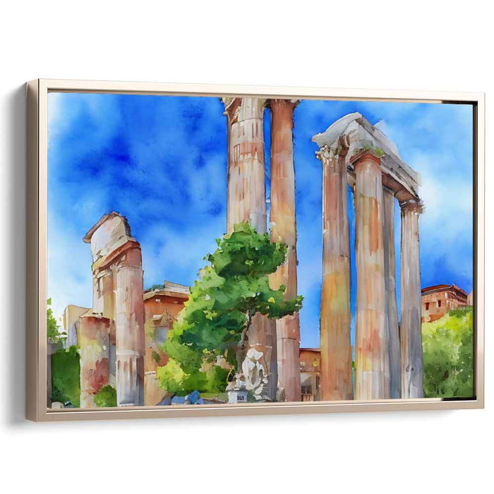 Faded Empire Echoes: Watercolor Roman Ruins Canvas Art Print