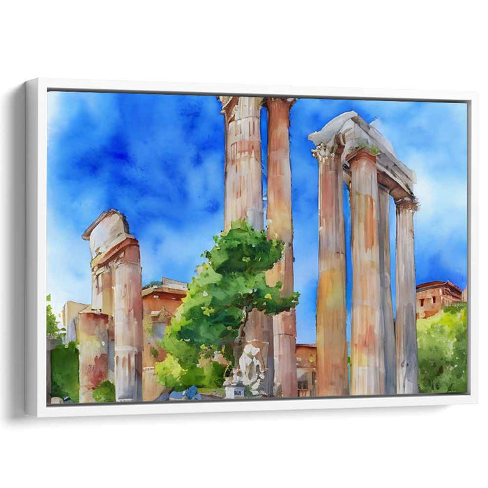 Faded Empire Echoes: Watercolor Roman Ruins Canvas Art Print