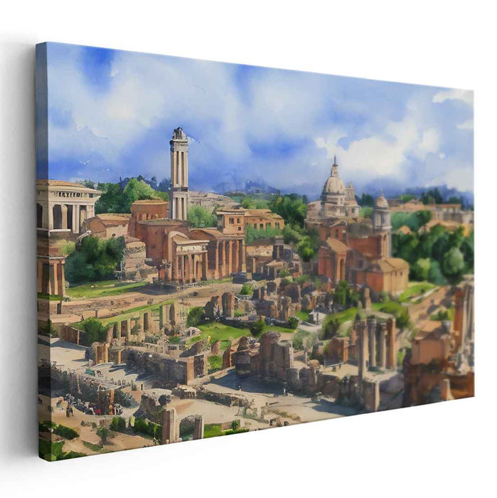 Eternal Echoes Amidst Ruins: Vivid Roman Forum Cityscape Canvas Art Print