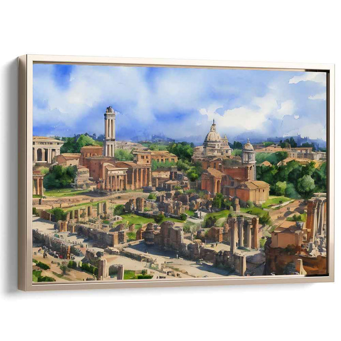 Eternal Echoes Amidst Ruins: Vivid Roman Forum Cityscape Canvas Art Print
