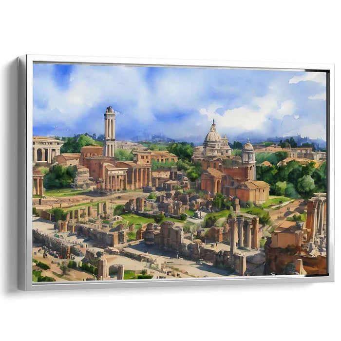 Eternal Echoes Amidst Ruins: Vivid Roman Forum Cityscape Canvas Art Print