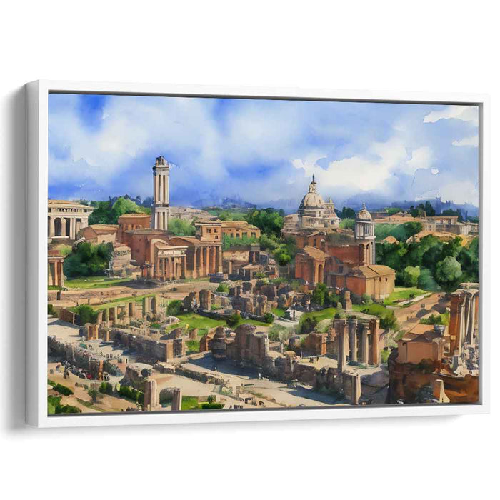 Eternal Echoes Amidst Ruins: Vivid Roman Forum Cityscape Canvas Art Print