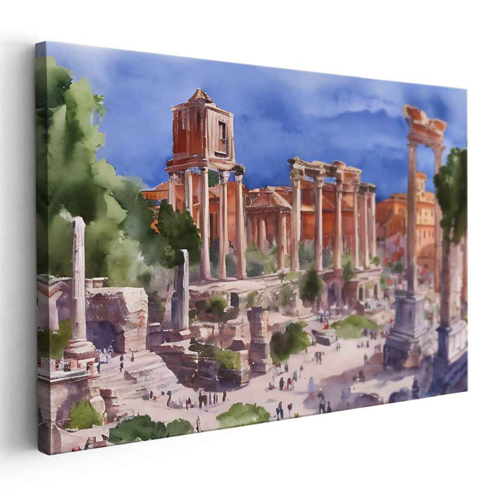 Golden Echoes Whisper Ruins: Sunlit Ruins Canvas Art Print