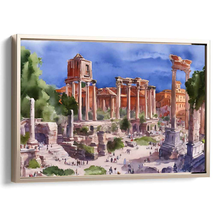 Golden Echoes Whisper Ruins: Sunlit Ruins Canvas Art Print
