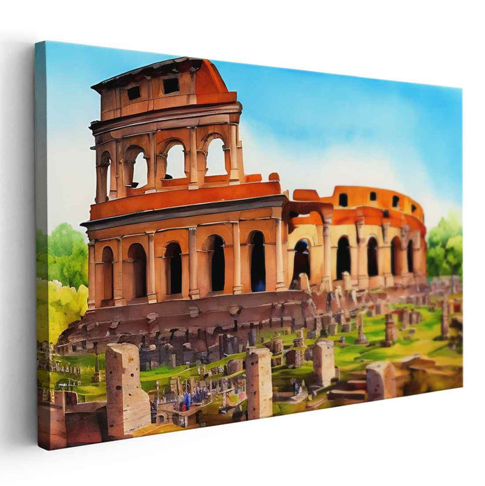 Ancient Whispers: The Colosseum in Vibrant Hues Canvas Art Print