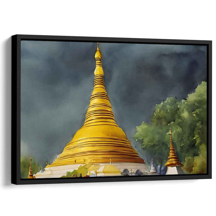 Tempestuous Tranquility Revealed: Majestic Pagoda Against a Stormy Sky Canvas Art Print