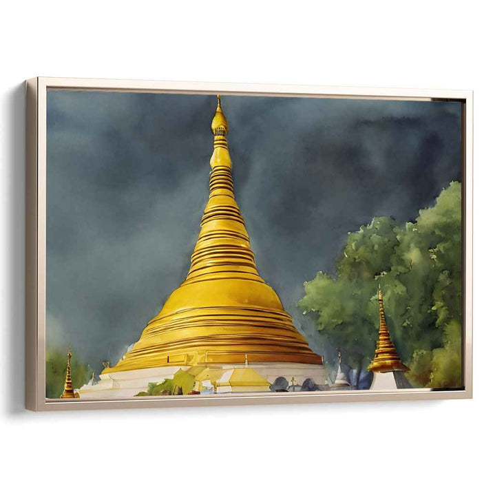 Tempestuous Tranquility Revealed: Majestic Pagoda Against a Stormy Sky Canvas Art Print