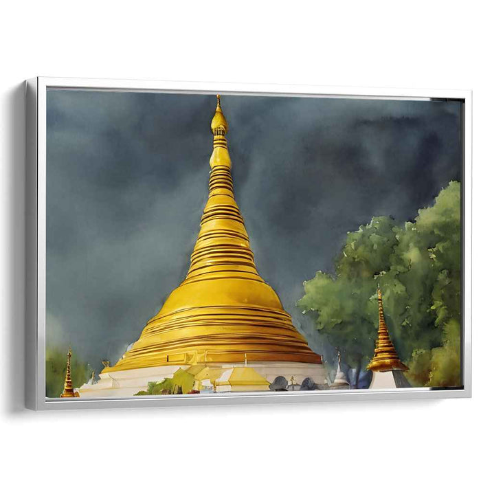 Tempestuous Tranquility Revealed: Majestic Pagoda Against a Stormy Sky Canvas Art Print