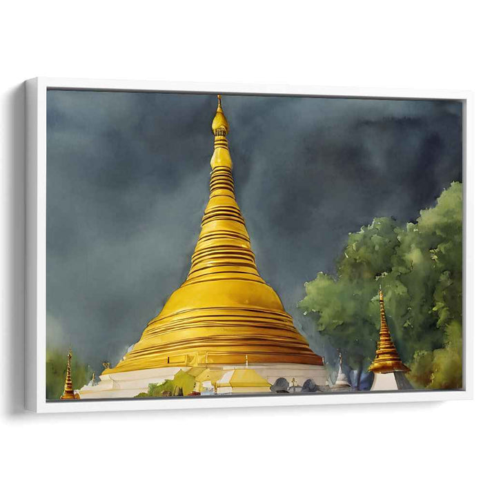 Tempestuous Tranquility Revealed: Majestic Pagoda Against a Stormy Sky Canvas Art Print