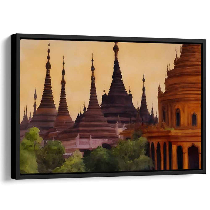 Mystic Breeze Whispers Gold: Golden Pagodas of Myanmar Canvas Art
