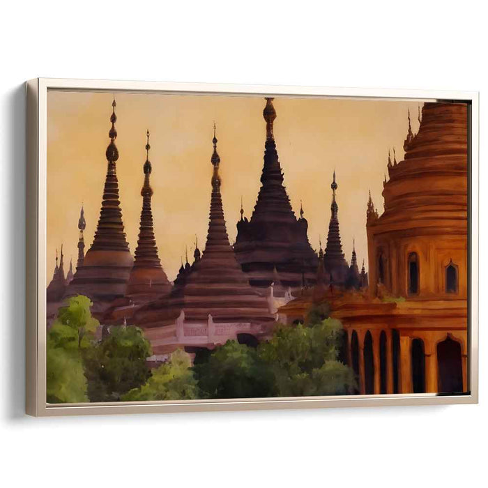 Mystic Breeze Whispers Gold: Golden Pagodas of Myanmar Canvas Art