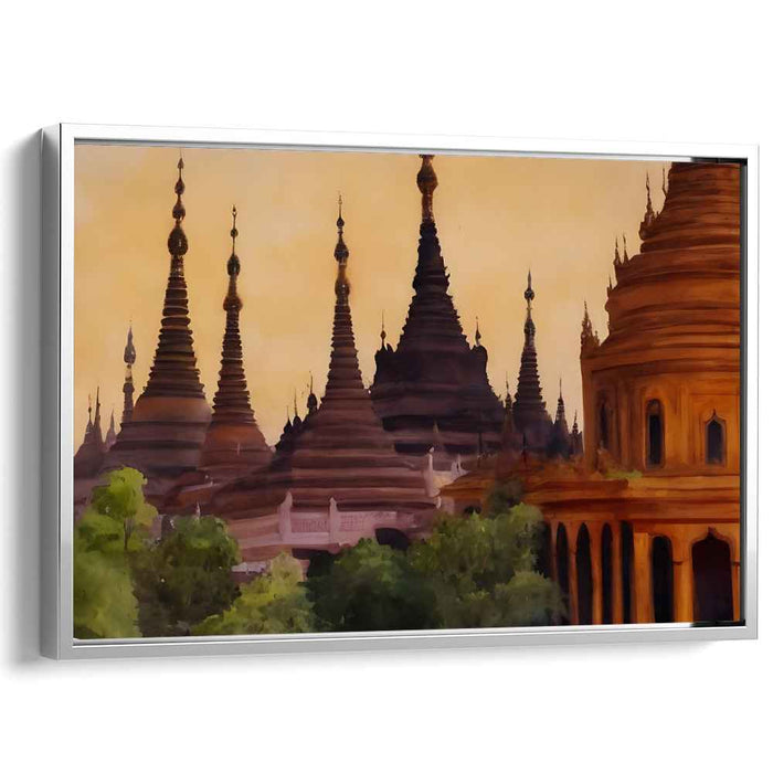 Mystic Breeze Whispers Gold: Golden Pagodas of Myanmar Canvas Art