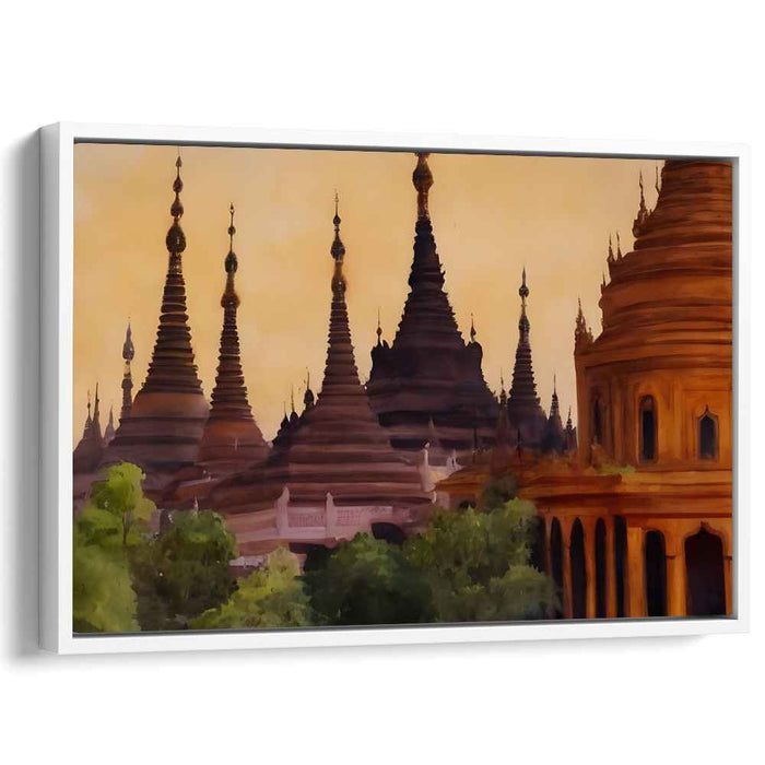 Mystic Breeze Whispers Gold: Golden Pagodas of Myanmar Canvas Art