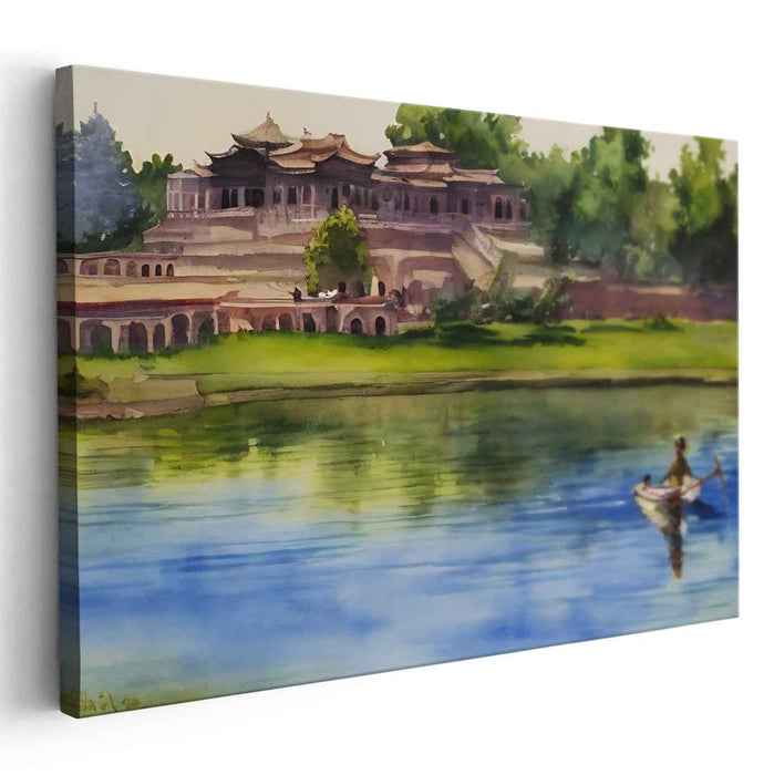 Tranquil Waterside Palette: Riverside Serenity in Watercolor