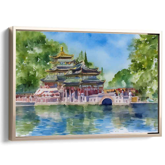 Pagoda's Reflection Dance: Watercolor Pagoda by the Lake