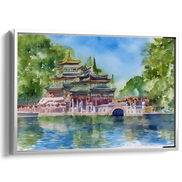 Pagoda's Reflection Dance: Watercolor Pagoda by the Lake