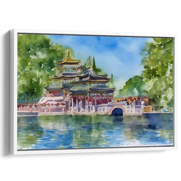Pagoda's Reflection Dance: Watercolor Pagoda by the Lake