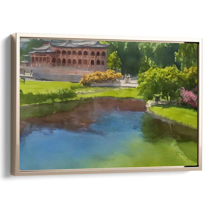 Zen Brushstroke Harmony: Serene East Asian Landscape Watercolor Art Print