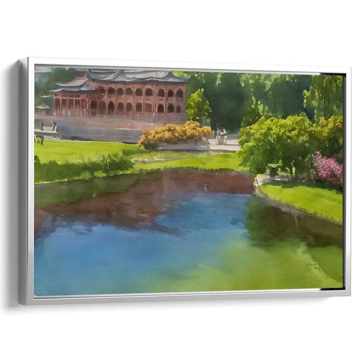 Zen Brushstroke Harmony: Serene East Asian Landscape Watercolor Art Print