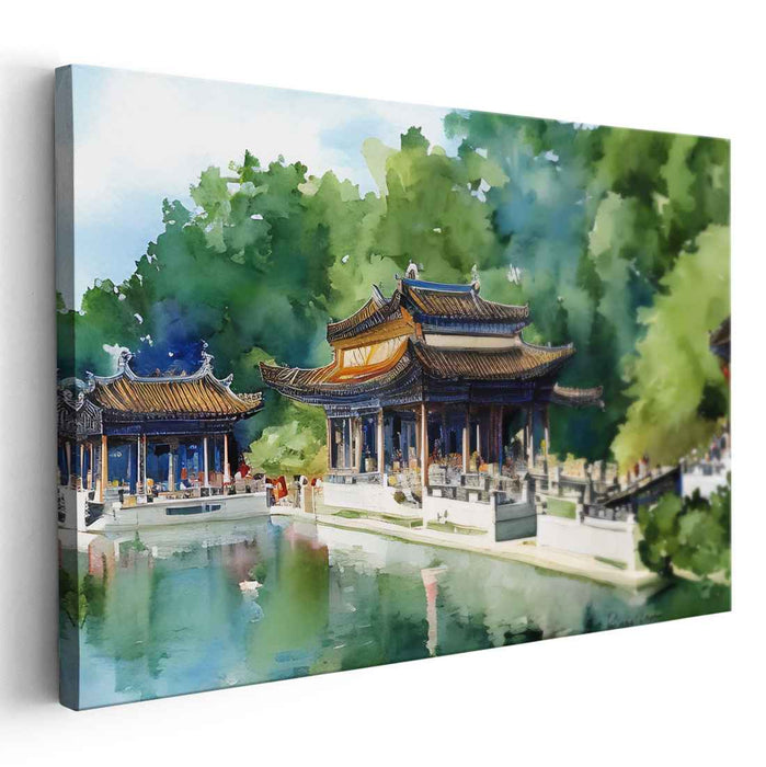Silent Garden Retreat: Traditional Chinese Pavilion Watercolor Art Print