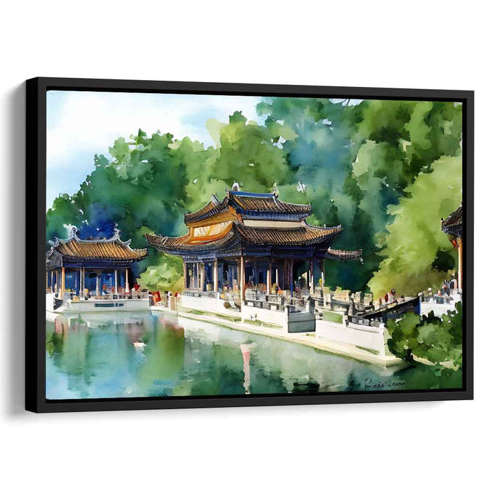Silent Garden Retreat: Traditional Chinese Pavilion Watercolor Art Print