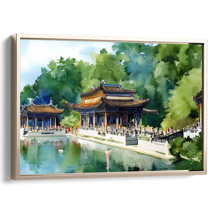 Silent Garden Retreat: Traditional Chinese Pavilion Watercolor Art Print