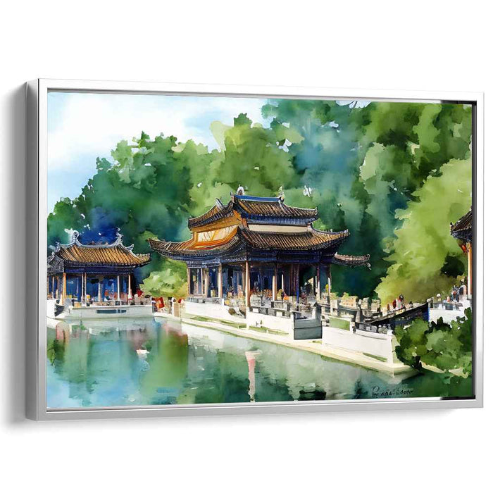 Silent Garden Retreat: Traditional Chinese Pavilion Watercolor Art Print