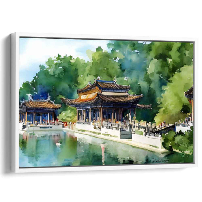 Silent Garden Retreat: Traditional Chinese Pavilion Watercolor Art Print