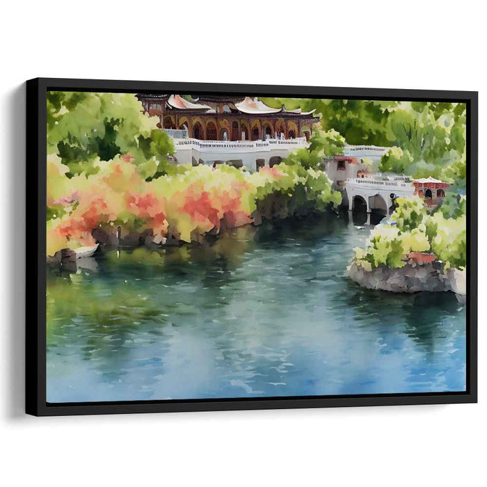 Cultivated Tranquility: Traditional Chinese Garden Watercolor Art Print