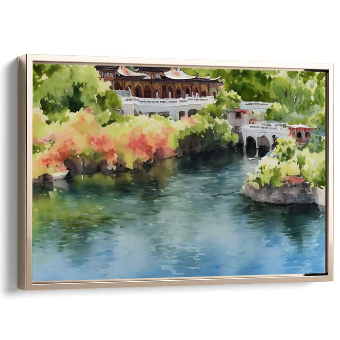 Cultivated Tranquility: Traditional Chinese Garden Watercolor Art Print
