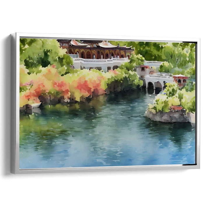 Cultivated Tranquility: Traditional Chinese Garden Watercolor Art Print
