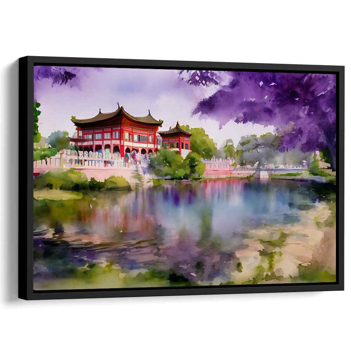 Pagoda Tranquility: Traditional Chinese Pagoda Watercolor Canvas Art Print