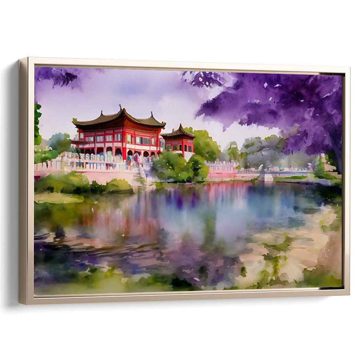 Pagoda Tranquility: Traditional Chinese Pagoda Watercolor Canvas Art Print