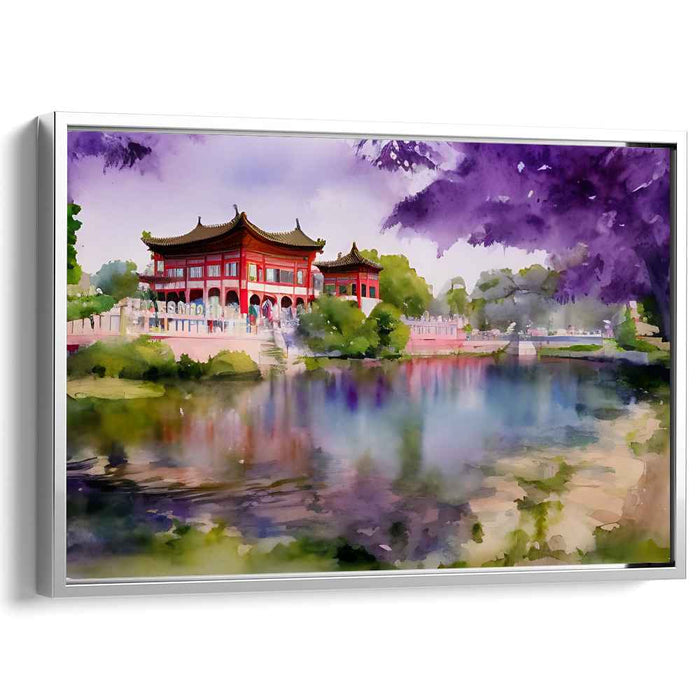 Pagoda Tranquility: Traditional Chinese Pagoda Watercolor Canvas Art Print