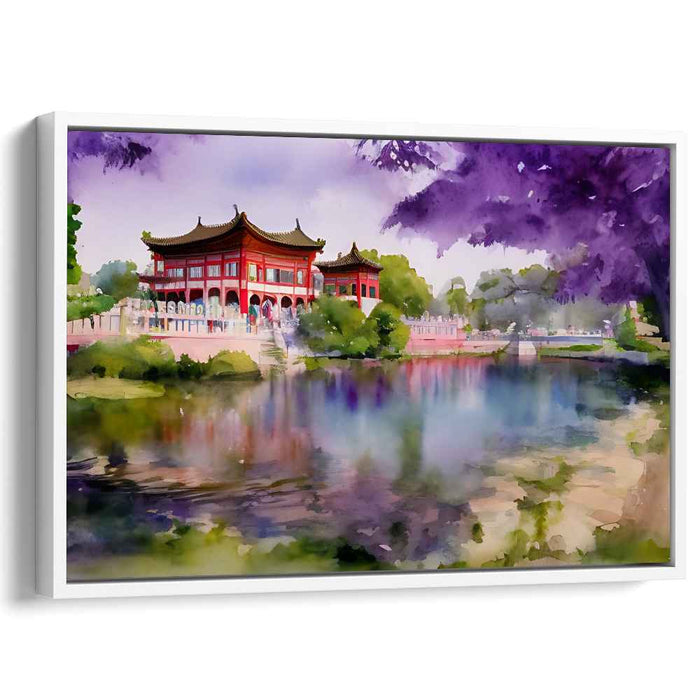 Pagoda Tranquility: Traditional Chinese Pagoda Watercolor Canvas Art Print